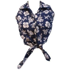 VTG At Last Blue Floral Crop Tie Hawaiian Shirt